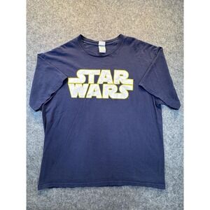 Vintage Star Wars Shirt Mens 2XL Blue Logo Graphic Tee Lucasfilm Cotton Movie